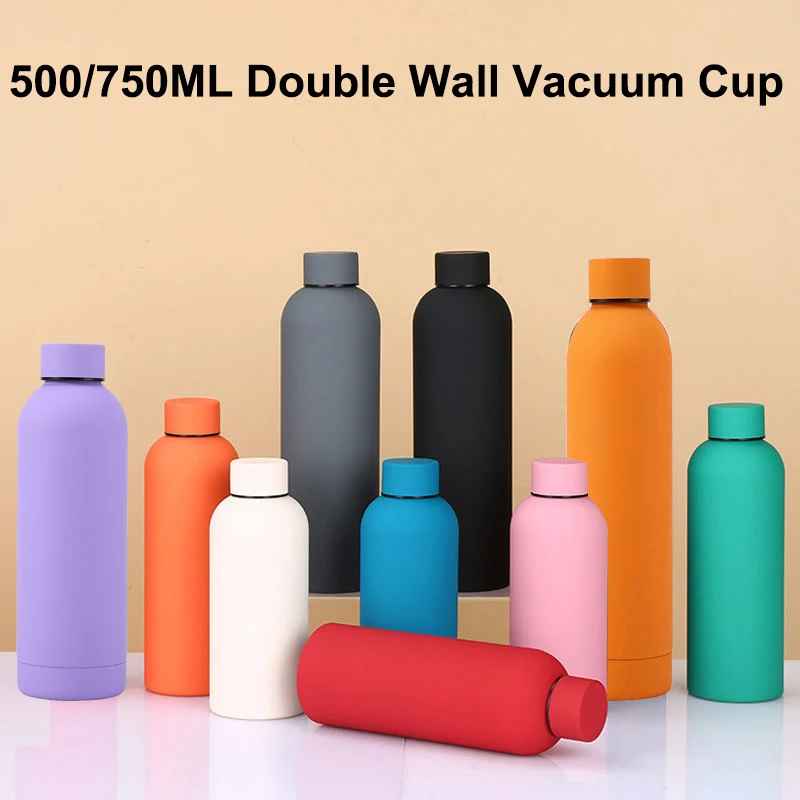 500/750/1000ML Small Mouth Thermos Cup, Outdoor Stainless Steel Bottle, Rubber Paint Sports Kettle